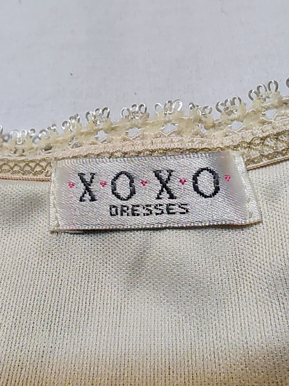 XOXO Vintage Y2K Cream and Brown Printed Lace Waist Mini Dress - Picture 4 of 5